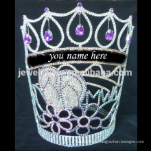 Las tiaras de la manera pueden escribir su nombre corona de cristal grande grande del desfile para la belleza